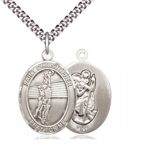 Medal St Christopher Men Volleyball 1 inch Sterling Silver