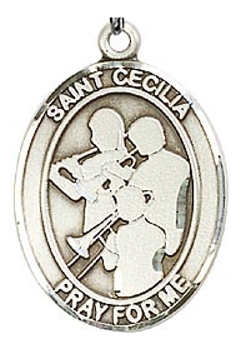 Medal St Cecilia Men Music / Band 1 inch Sterling Silver