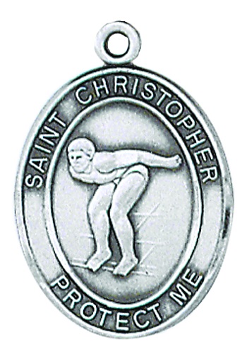 Medal St Christopher Men Swimming 1 inch Sterling Silver