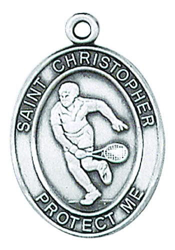 Medal St Christopher Men Tennis 1 inch Sterling Silver