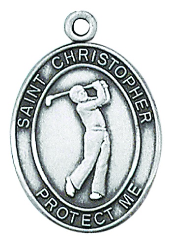 Medal St Christopher Men Golf 1 inch Sterling Silver