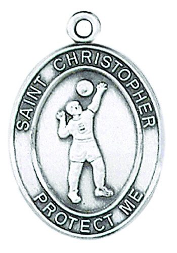 Medal St Christopher Men Volleyball 1 inch Sterling Silver