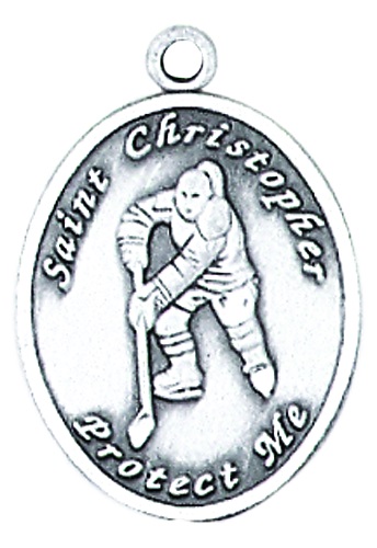 Medal St Christopher Women Ice Hockey 3/4 inch Sterling Silver