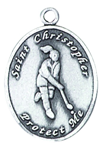 Medal St Christopher Women Field Hockey 3/4 inch Sterling Silver