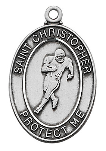 Medal St Christopher Men Football 1 inch Sterling Silver