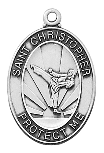 Medal St Christopher Men Martial Arts / Karate 1 inch Str Silver