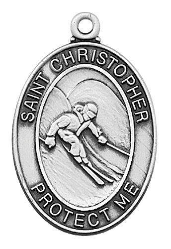 Medal St Christopher Men Skiing 1 inch Sterling Silver