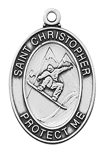 Medal St Christopher Men Snowboarding 1 inch Sterling Silver