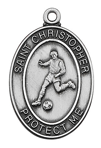 Medal St Christopher Men Soccer 1 inch Sterling Silver