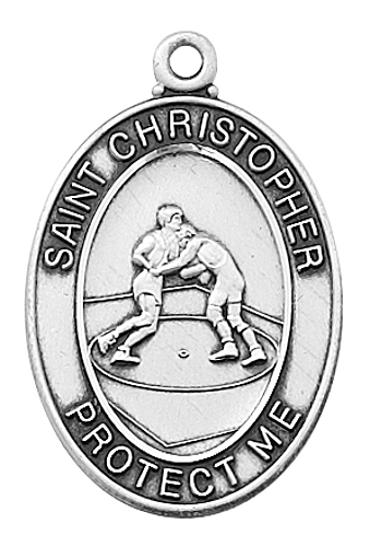 Medal St Christopher Men Wrestling 1 inch Sterling Silver