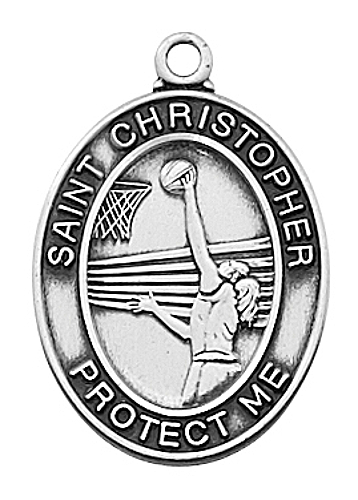 Medal St Christopher Women Basketball 3/4 inch Sterling Silver
