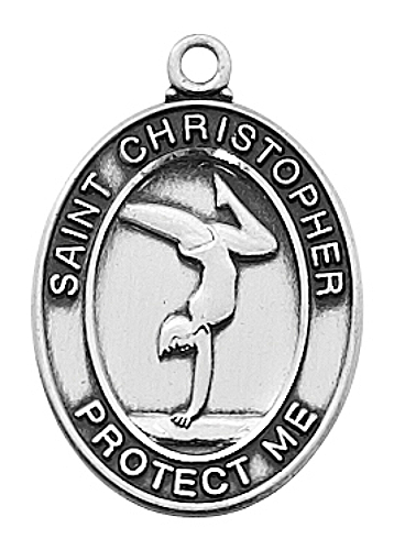 Medal St Christopher Women Gymnastics 3/4 inch Sterling Silver