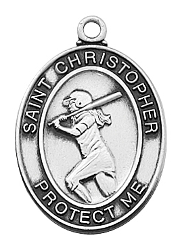 Medal St Christopher Women Softball 3/4 inch Sterling Silver