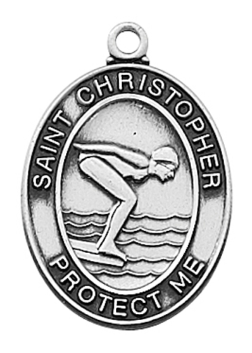 Medal St Christopher Women Swimming 3/4 inch Sterling Silver