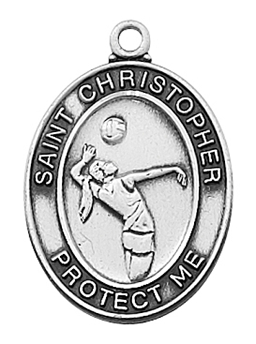 Medal St Christopher Women Volleyball 3/4 inch Sterling Silver