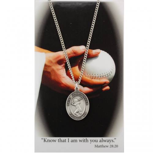 Medal St Christopher Women Softball 3/4 inch Pewter Silver