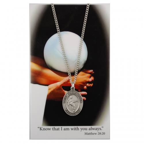 Medal St Christopher Women Volleyball 3/4 inch Pewter Silver
