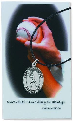 Medal St Christopher Men Baseball 1 inch Pewter Silver